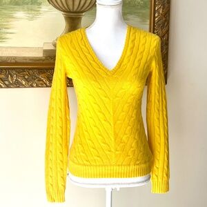 Ralph Lauren Black Label 100% Cashmere Slim Fit Yellow Cable Knit Sweater Sz S